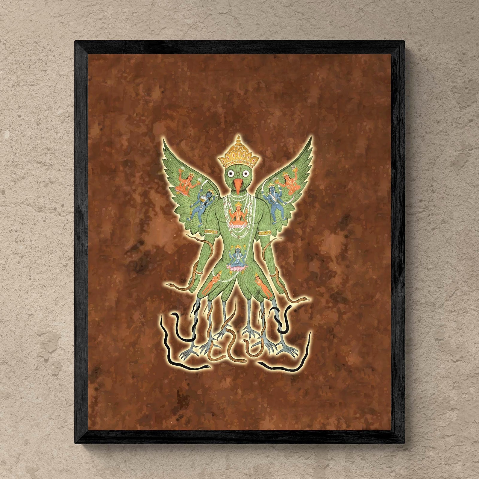 Framed Garuda Tantric Meditation | Vishnu Bird Mount, Hindu Mythology | Ramayana Mahabharata Vintage Framed Art Print