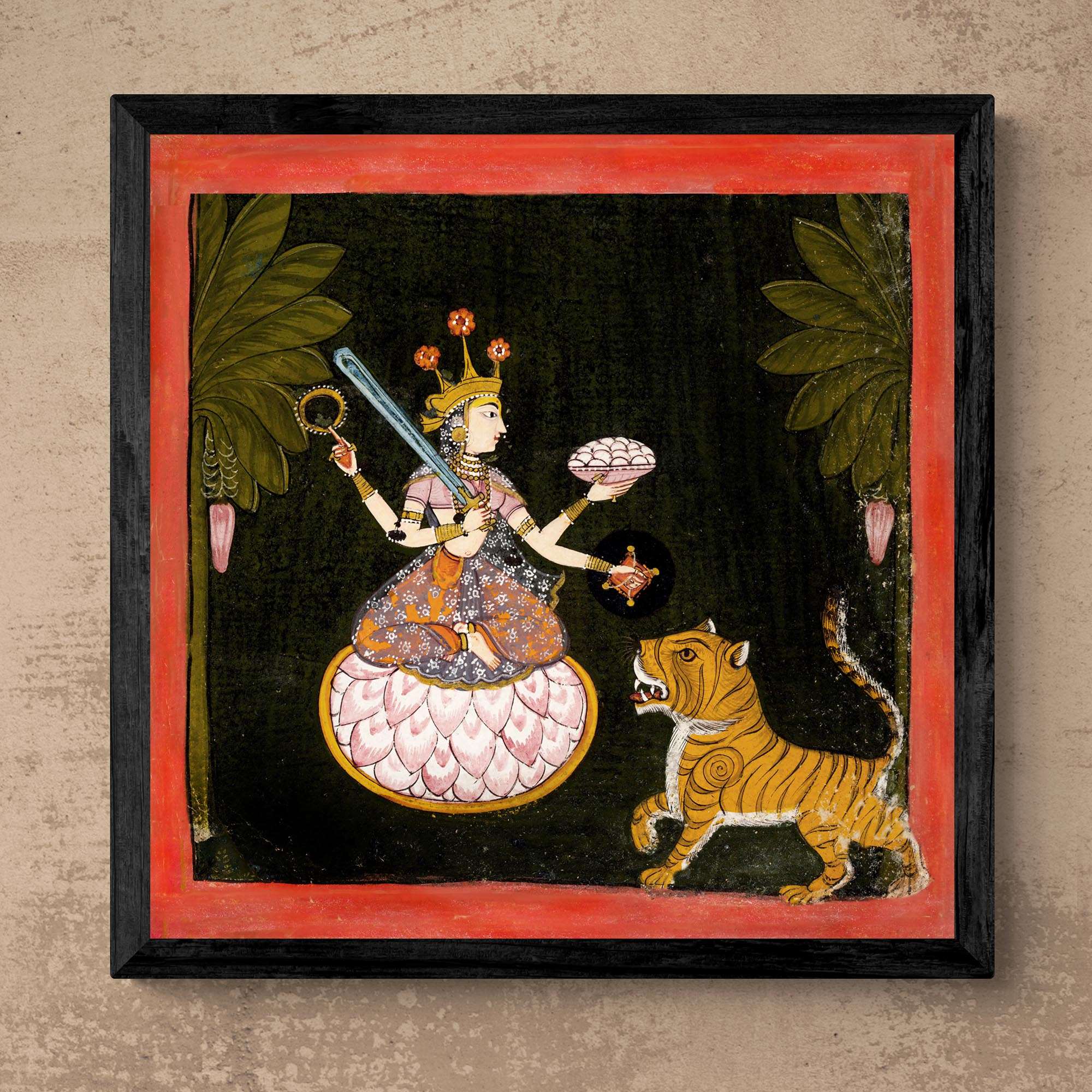 Framed Goddess Mangala | Hindu Deity of Wealth, Prosperity, Luck, Protection | Divine Feminine Art | Vintage Fine Art Framed Print