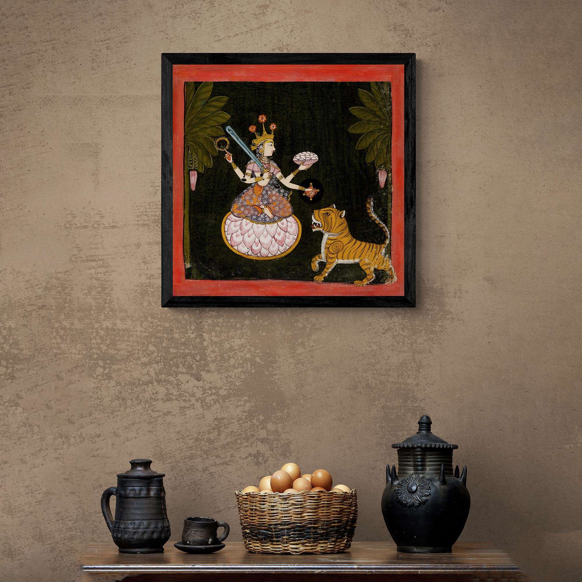 Framed Goddess Mangala | Hindu Deity of Wealth, Prosperity, Luck, Protection | Divine Feminine Art | Vintage Fine Art Framed Print