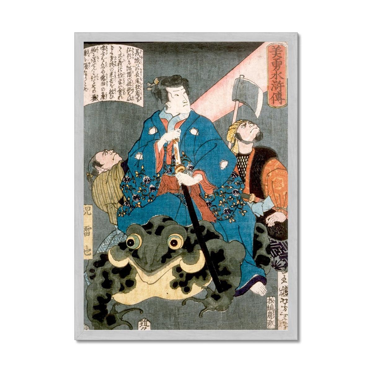 Framed Jiraya Riding a Frog | Tsukioka Yoshitoshi Japanese Edo Sorcerer Ukiyo-e Ninja Warrior Framed Art Print