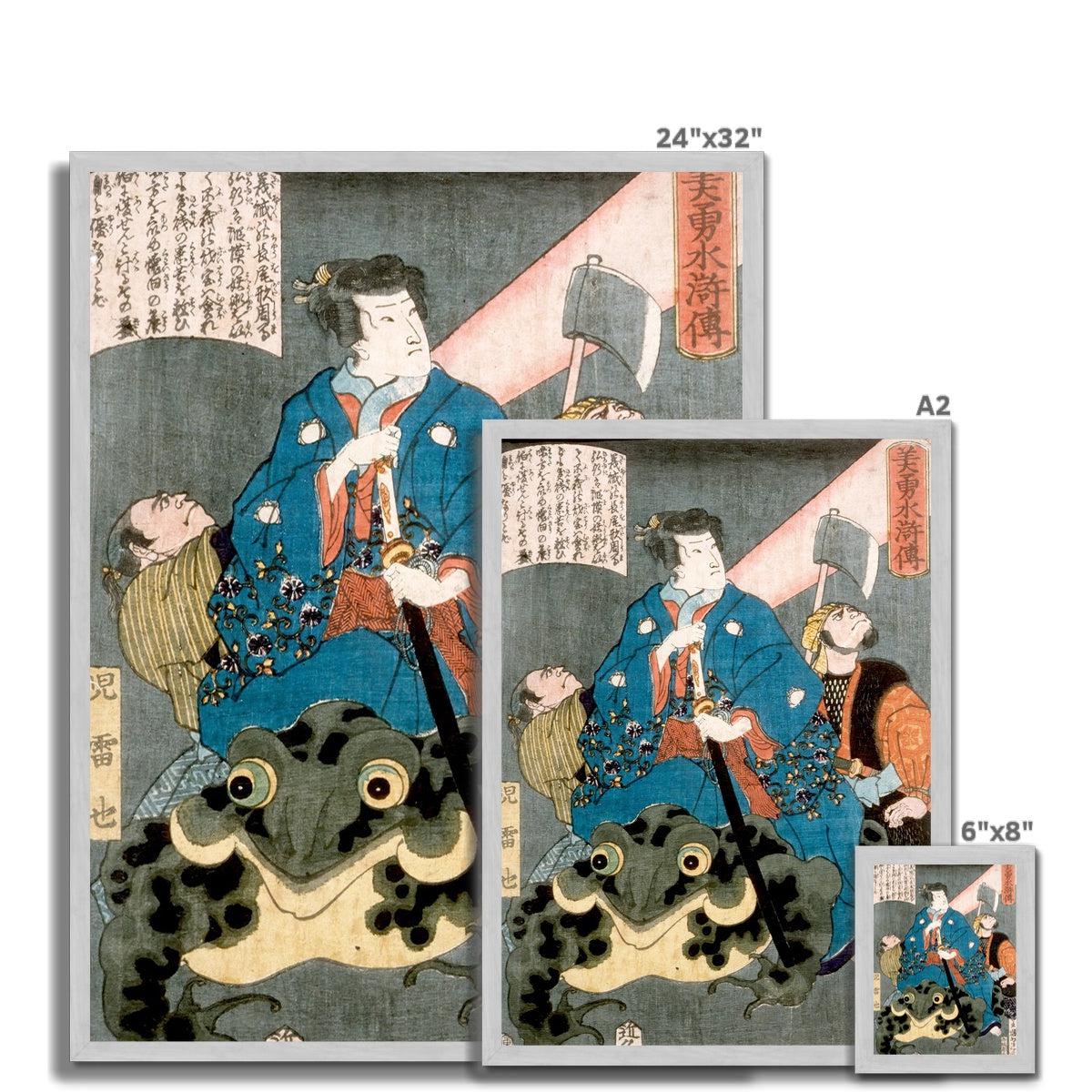 Framed Jiraya Riding a Frog | Tsukioka Yoshitoshi Japanese Edo Sorcerer Ukiyo-e Ninja Warrior Framed Art Print