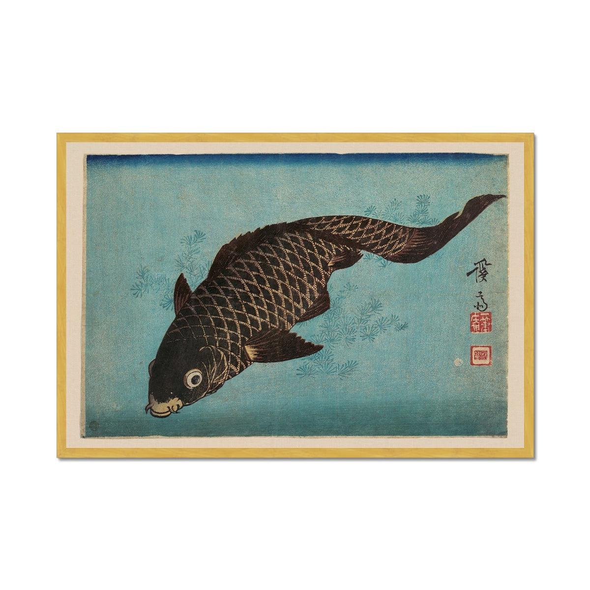 Framed Koi Carp, Keisai Eisen, Zen Traditional 19th-Century Japanese Edo Period Woodblock Antique Framed Art Print