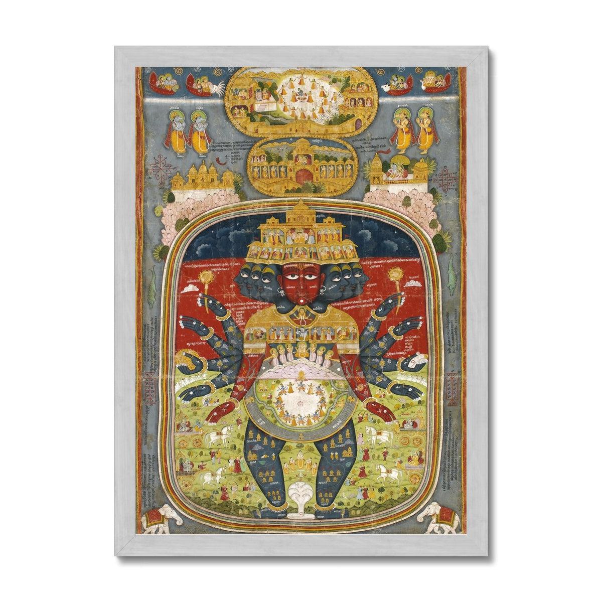 Framed Lord Krishna Cosmic Chart | Hindu Deity Divine Art | Brahma Shiva Framed Art Print