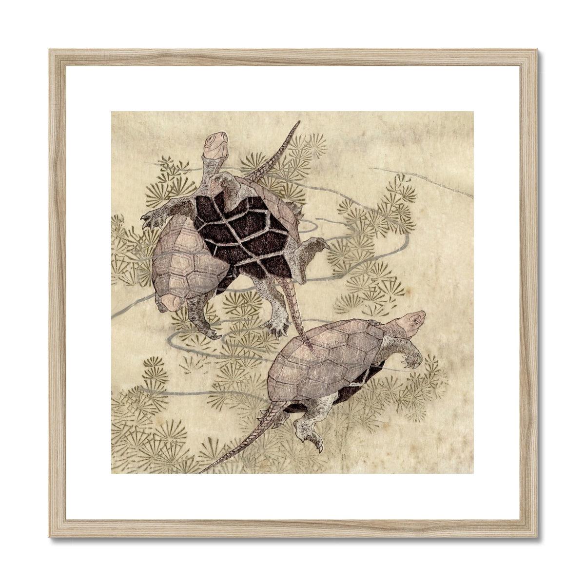 Framed Sea Turtles (Yashima Gakutei) | Edo-Period Japanese Ukiyo-e | Ocean Marine Peaceful Antique Woodblock Framed & Mounted Print