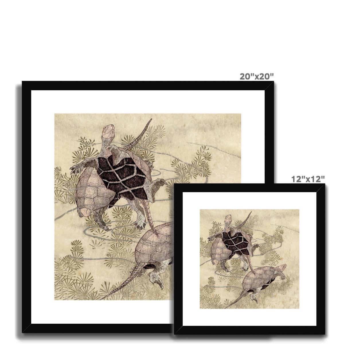 Framed Sea Turtles (Yashima Gakutei) | Edo-Period Japanese Ukiyo-e | Ocean Marine Peaceful Antique Woodblock Framed & Mounted Print