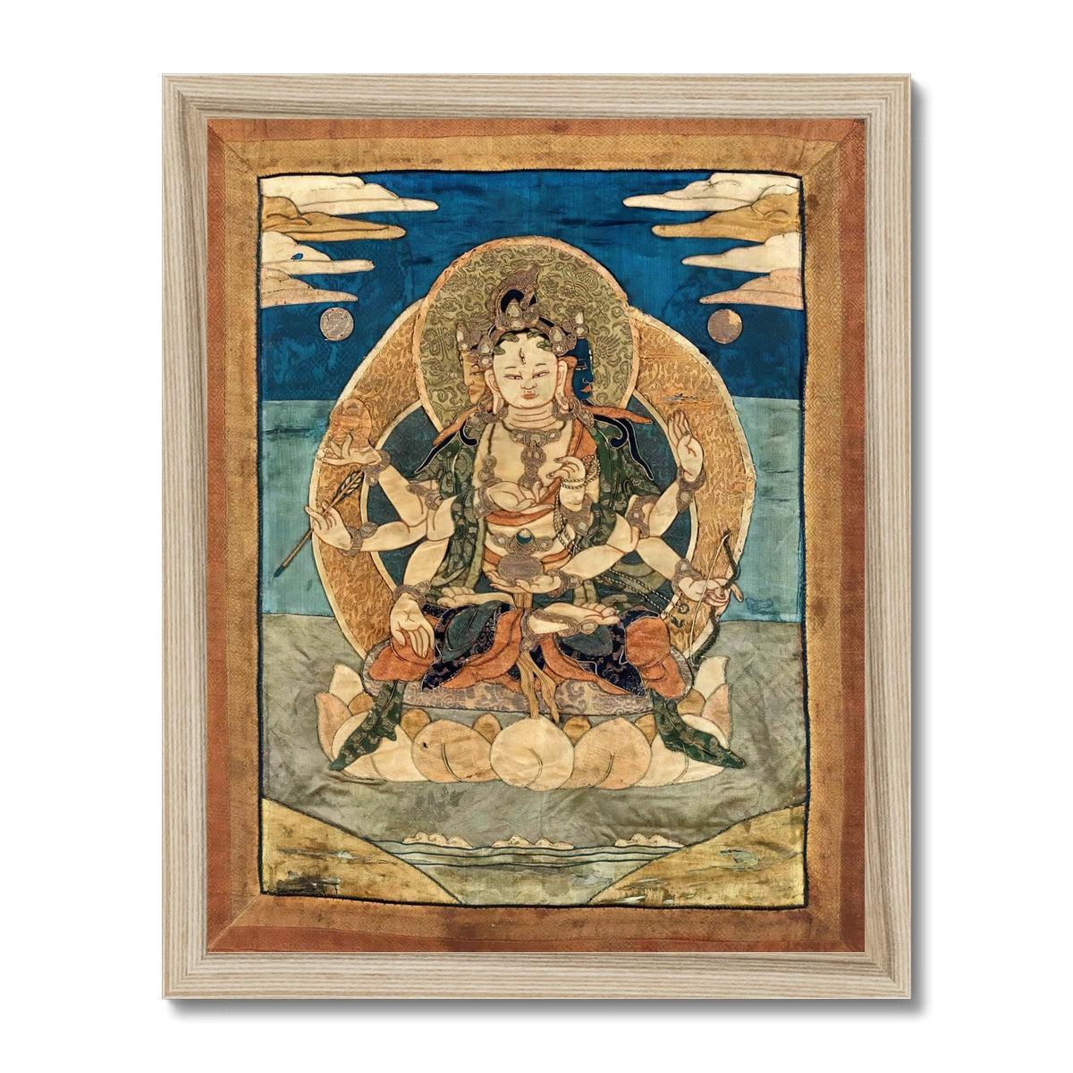 Framed Tibetan Sacred Feminist Dakini, Yogini | Thangka of Longevity and Healing | Buddhist Deity Framed Art Print