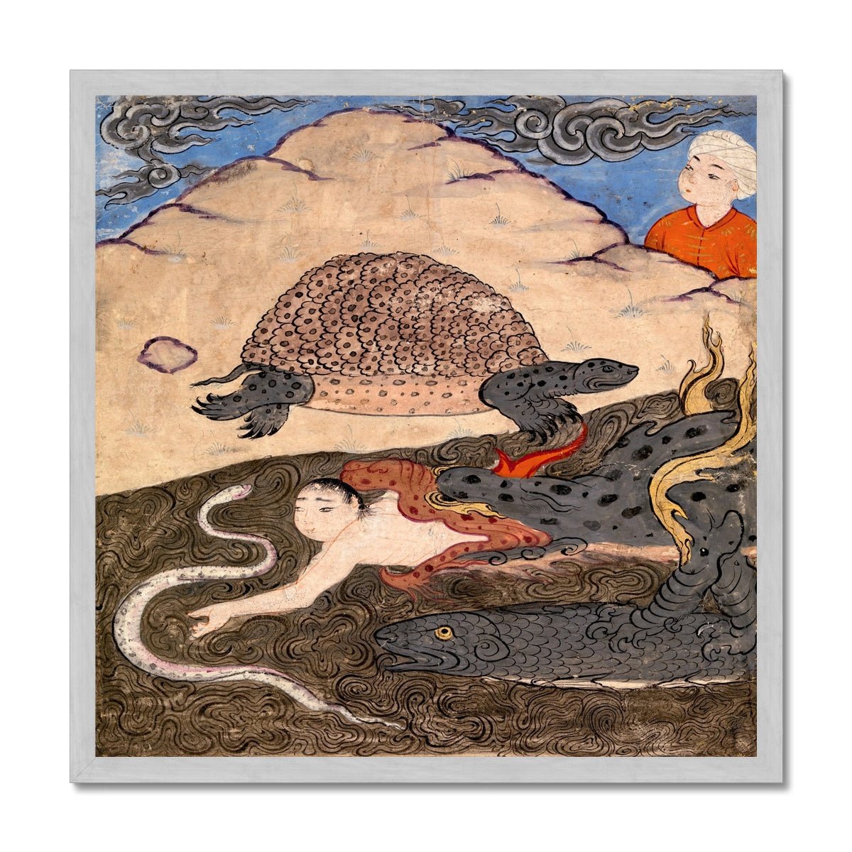 Framed Tortoise, Dragon, and Snake | Wonders of Creation Medieval Islamic Persian Mythology Vintage Framed Art Print - Sacred Surreal
