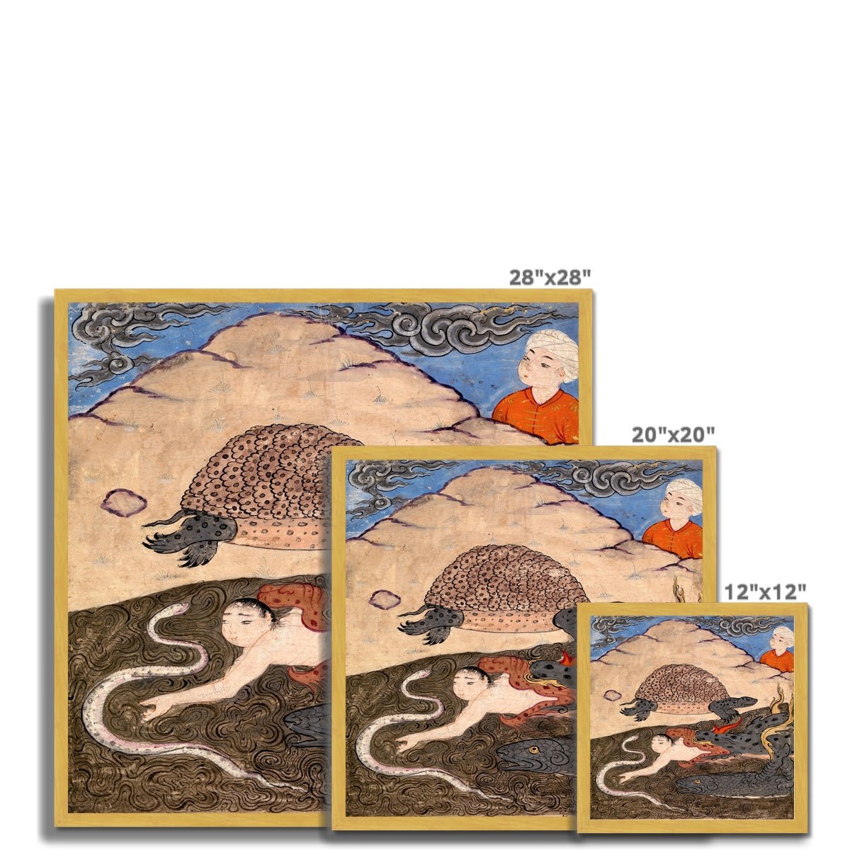 Framed Tortoise, Dragon, and Snake | Wonders of Creation Medieval Islamic Persian Mythology Vintage Framed Art Print - Sacred Surreal