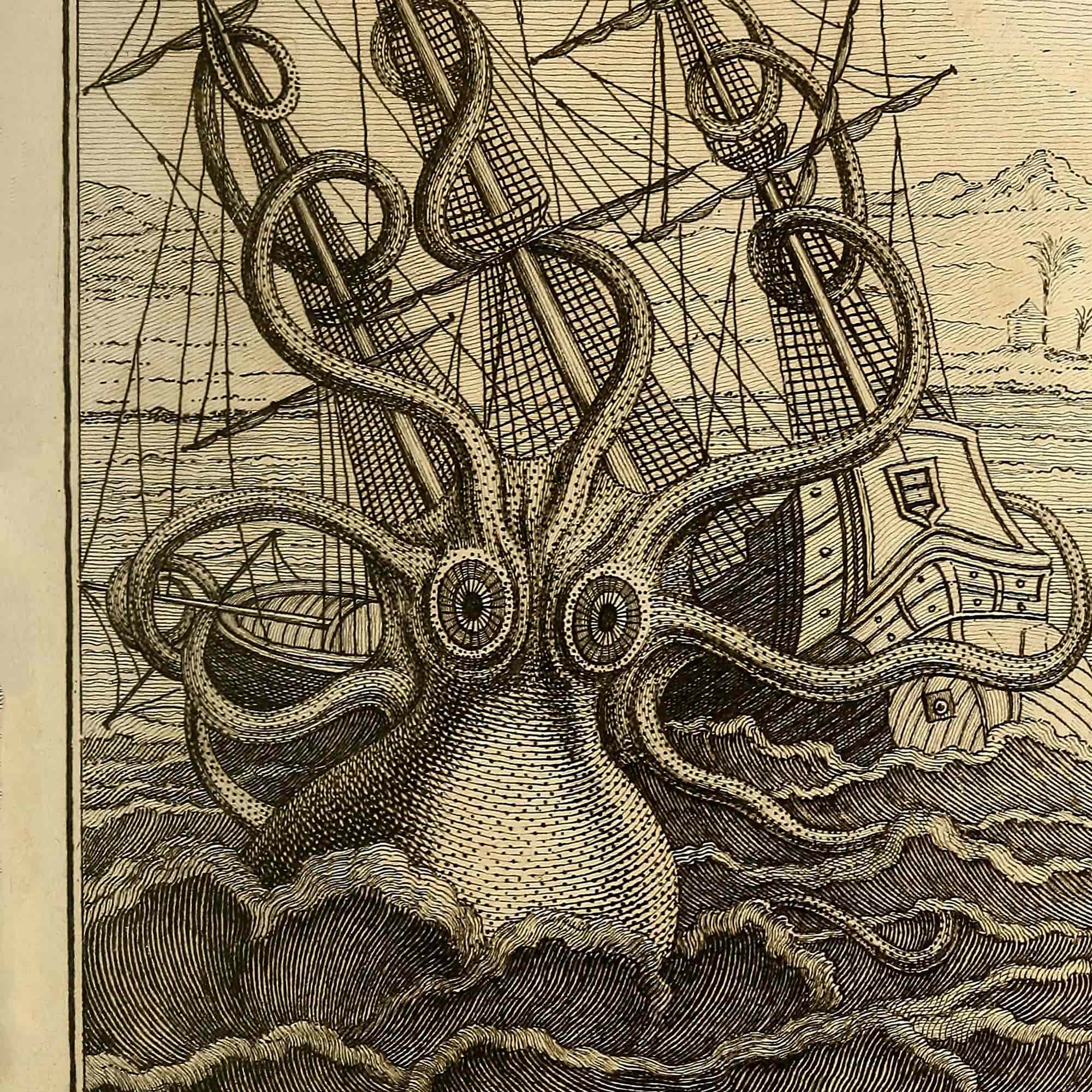 Giant Squid Octopus Print, Kraken Sea Monster, Man Cave, Nautical Decor Vintage Fine Art Print-Sacred Surreal
