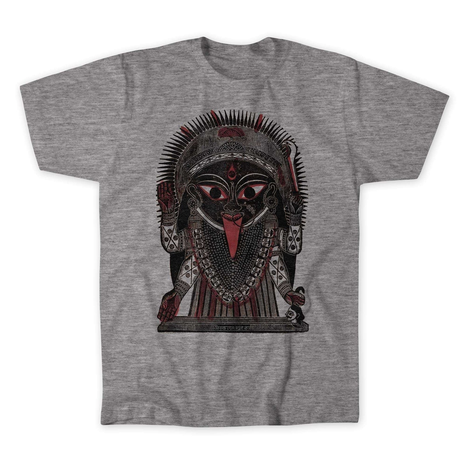 Goddess Kali Antique Kalighat Indian Woodcut Print | Folk Art Skull Graphic Art T-Shirt Tee