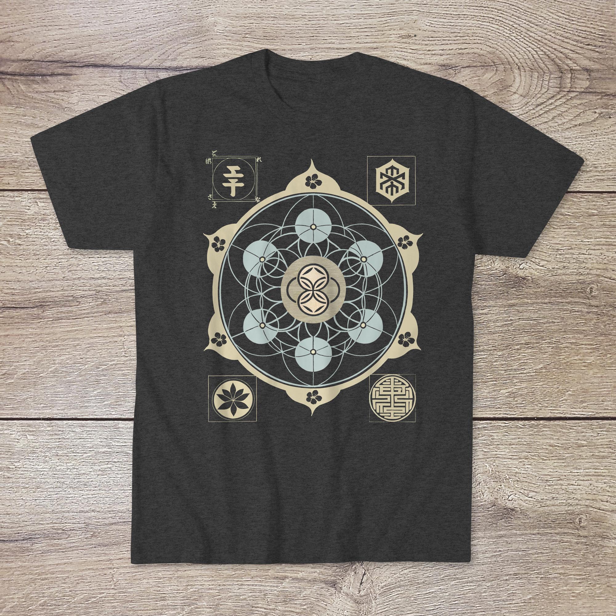 Green Sacred Geometry Tee | Flower of Life, Metatron's Cube, Sri Yantra | Asian Taoist Esoteric Alchemy Graphic Art T-Shirt