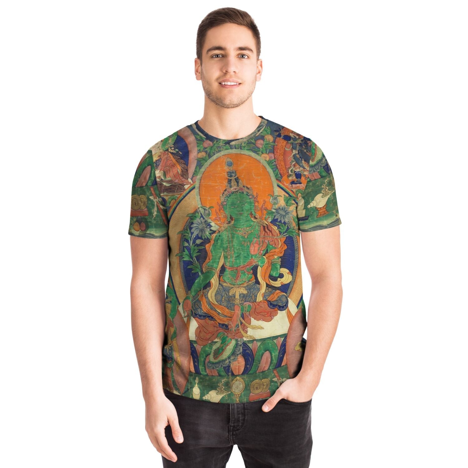 Green Tara Thangka | Tibetan Diety of Compassion, Feminine Buddha | Mahayana Dakini Yogina All-Over-Print TShirt