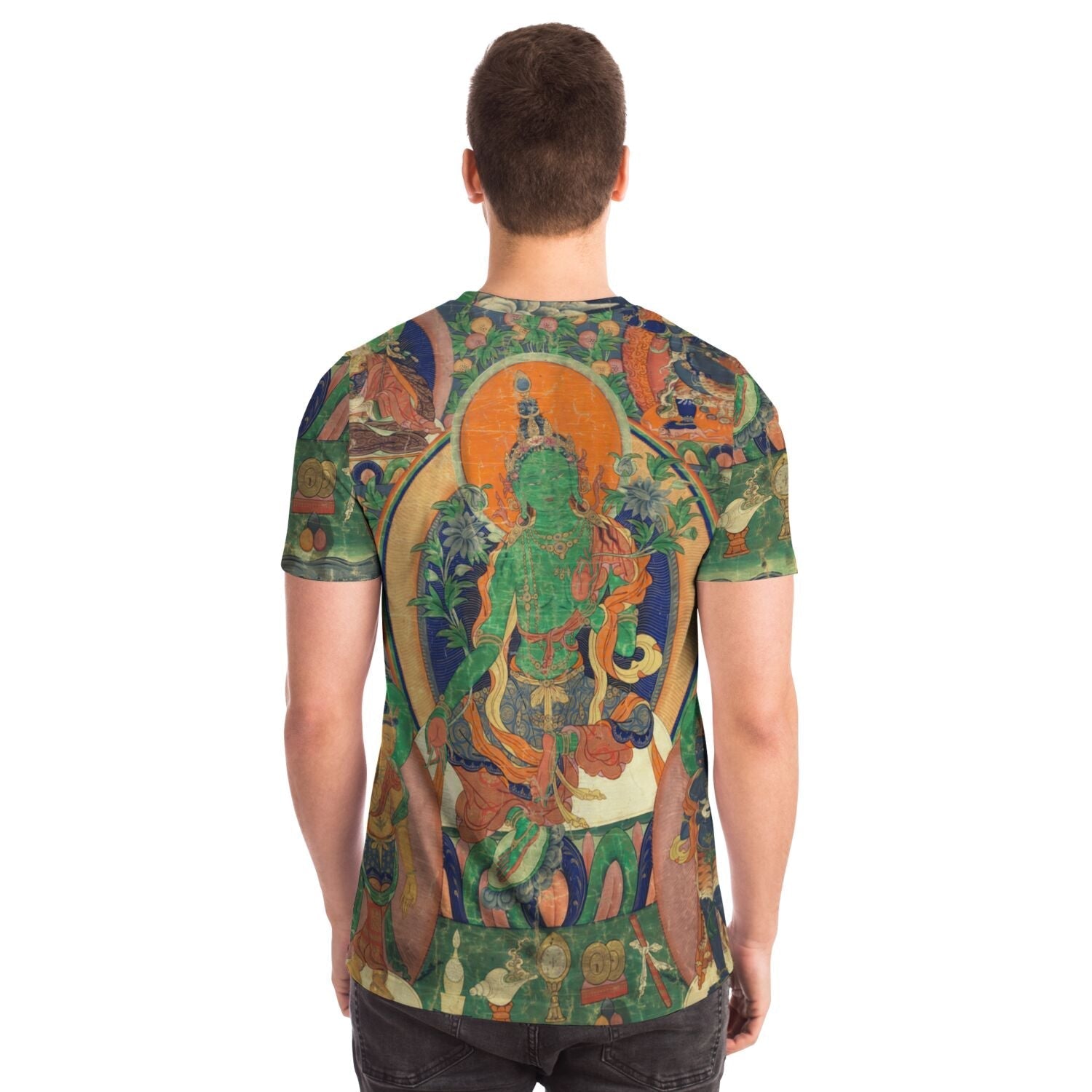 Green Tara Thangka | Tibetan Diety of Compassion, Feminine Buddha | Mahayana Dakini Yogina All-Over-Print TShirt