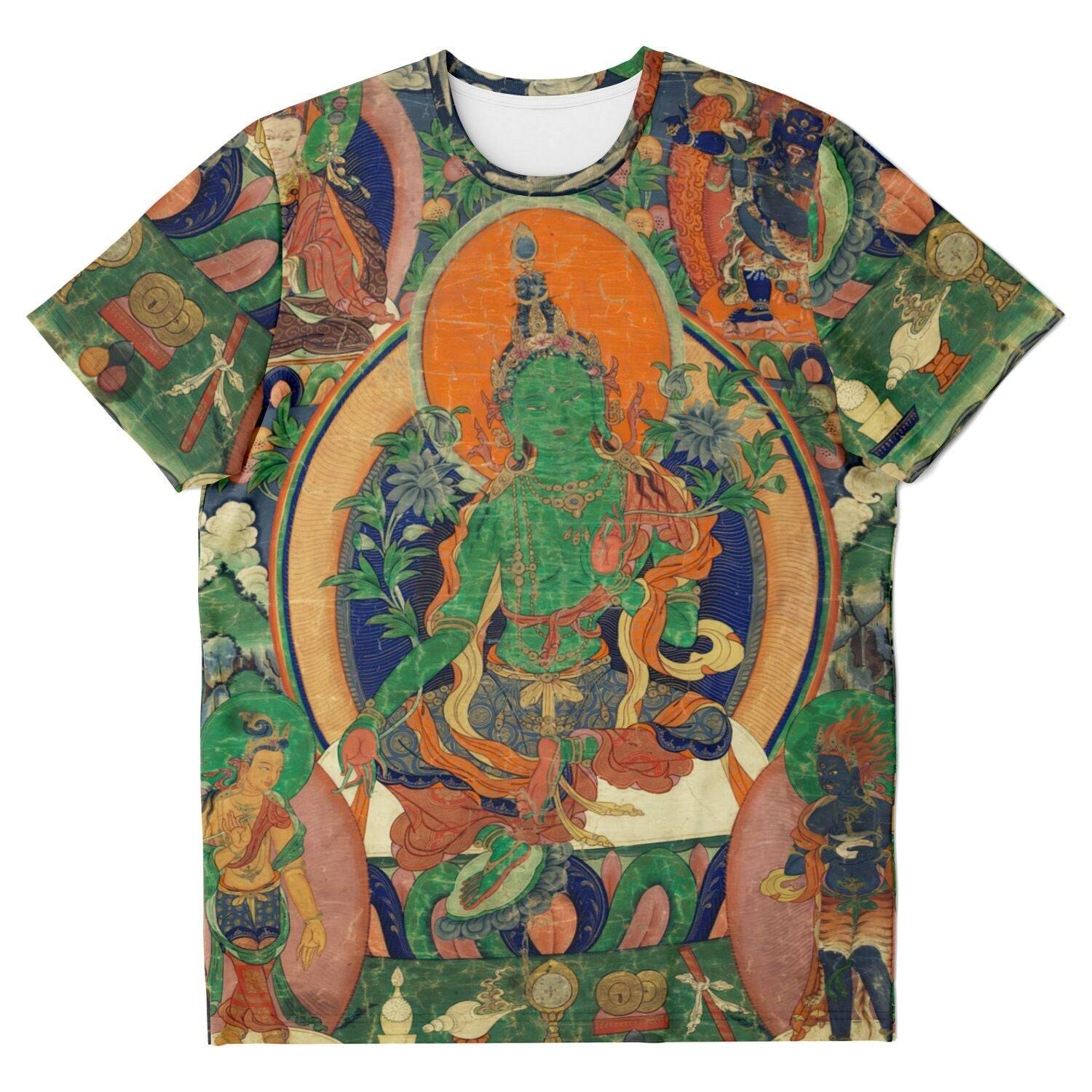 Green Tara Thangka | Tibetan Diety of Compassion, Feminine Buddha | Mahayana Dakini Yogina All-Over-Print TShirt