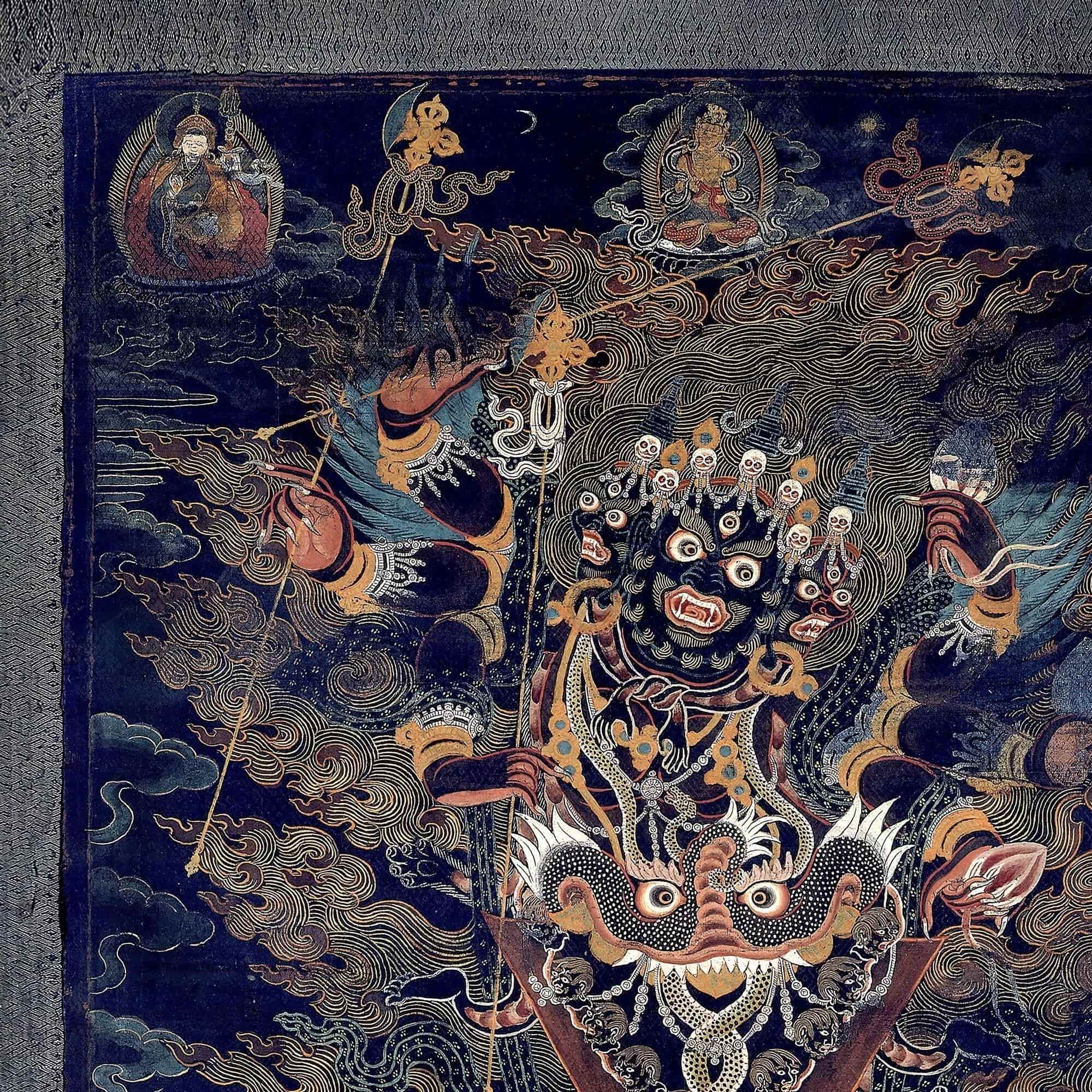 Guru Dragpur or Vajrakila Wrathful Padmasambhava, Mandala of Bliss, Tibetan Thangka Dharma Protector Fine Art Print with Hanger - Sacred Surreal
