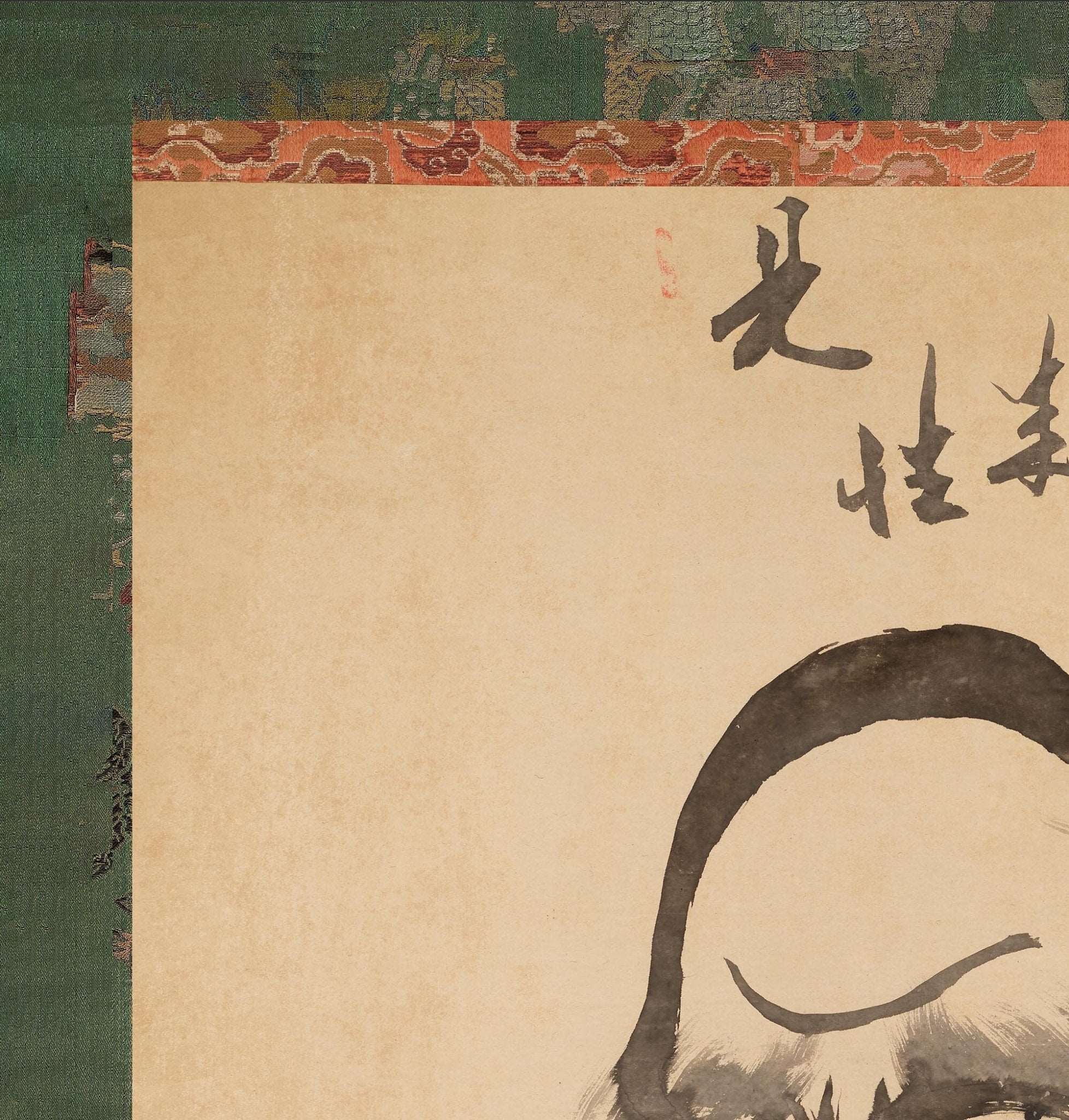 Hakuin's Bodhidharma Brush Painting | Zen Buddhist Master Daruma | Japanese Calligraphy Thangka Style Vintage Fine Art Print with Hanger - Sacred Surreal