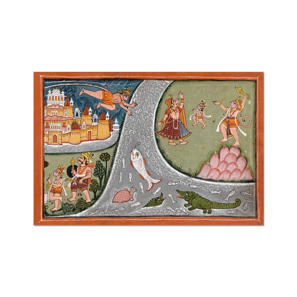 Hanuman's Leap to Lanka | Ramayana Epic Hindu Sacred Text | Rama, Ravana, Sita Fine Art Print - Sacred Surreal