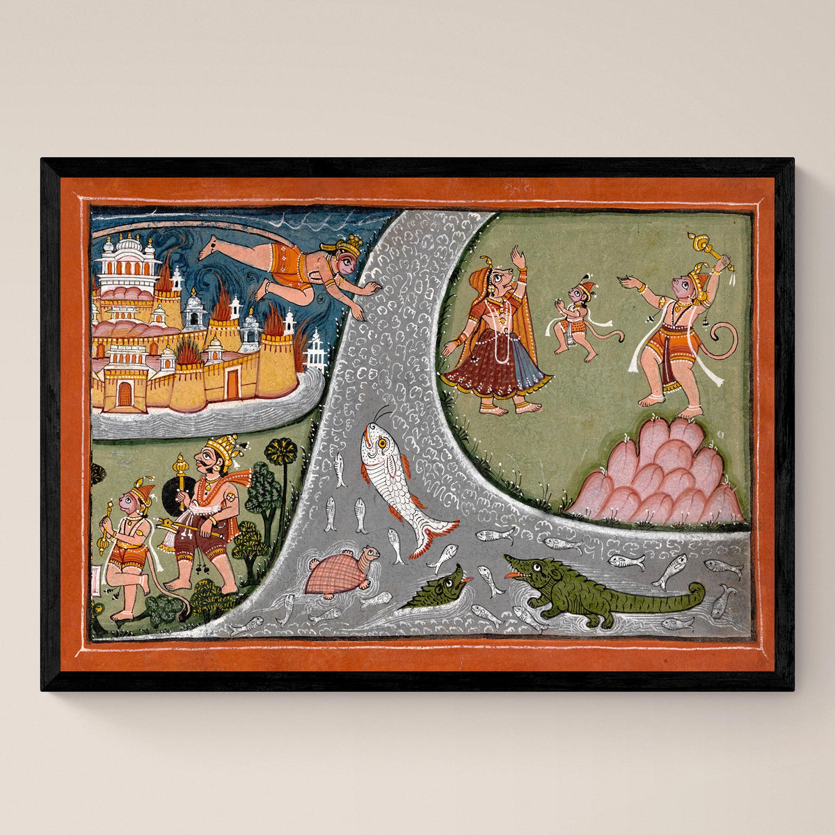 Hanuman&#39;s Leap to Lanka | Ramayana Epic Hindu Sacred Text | Rama, Ravana, Sita Fine Art Print - Sacred Surreal