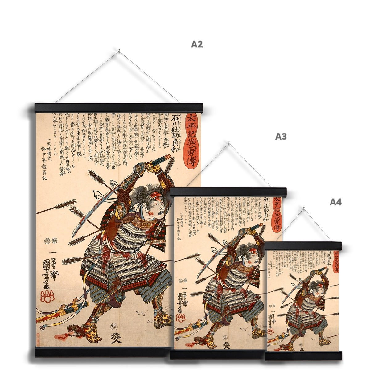 Heroes of the Great Peace, Samurai Sadatomo, Kuniyoshi Japanese Fine Art Print w Hanger