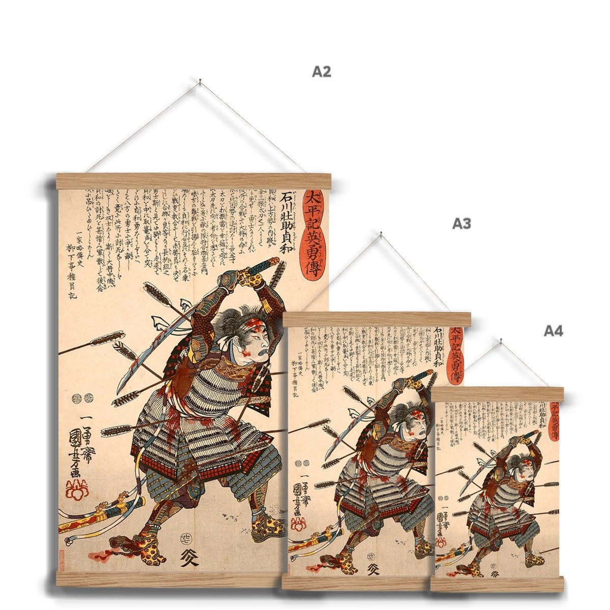 Heroes of the Great Peace, Samurai Sadatomo, Kuniyoshi Japanese Fine Art Print w Hanger