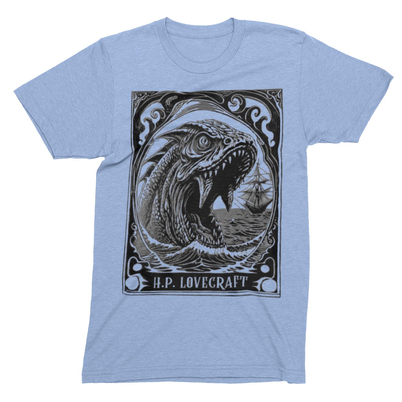 HP Lovecraft, Dagon & The Deep Ones | Ancient Supernatural God | Sea Monster Horror Graphic Art T-Shirt - Sacred Surreal