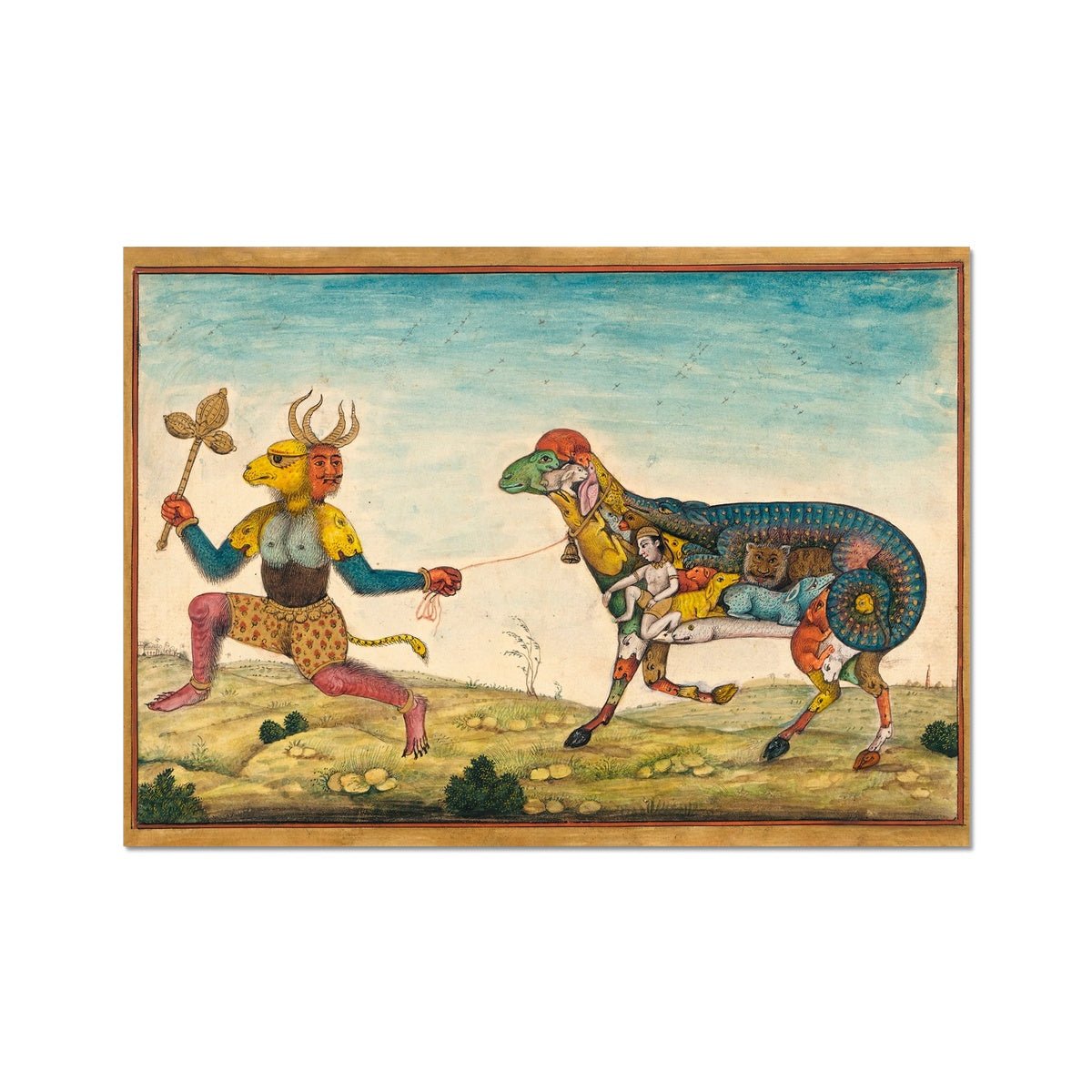 Indian Demon Leading a Surreal Composite Sheep | Persian Folklore Mythology | Mughal-Period Islamic Fine Art Print