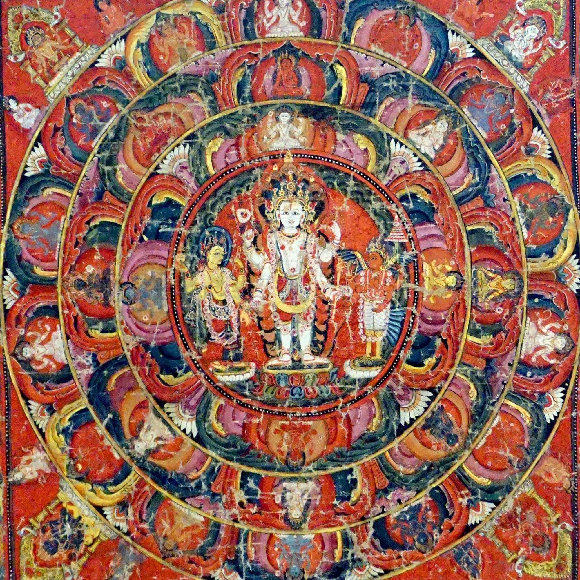 Indra and Garuda Nepali Buddhist Mandala Thangka | Buddhist and Hindu Deity | Nature & Wisdom Mythology Graphic Art T-Shirt - Sacred Surreal