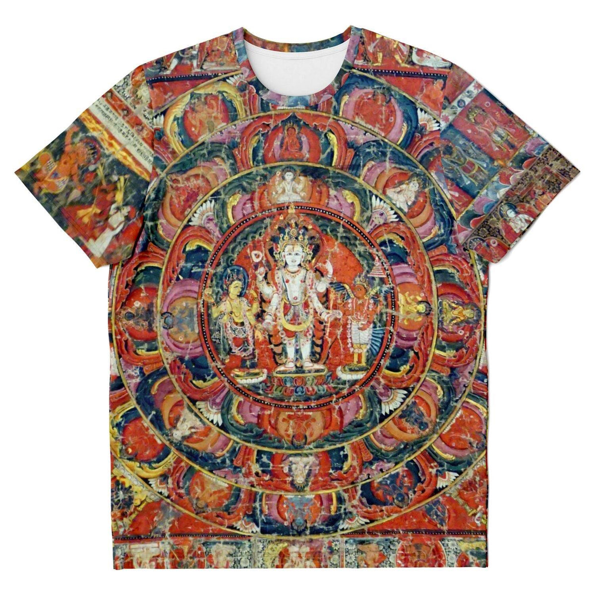 Indra and Garuda Nepali Buddhist Mandala Thangka | Buddhist and Hindu Deity | Nature &amp; Wisdom Mythology Graphic Art T-Shirt - Sacred Surreal