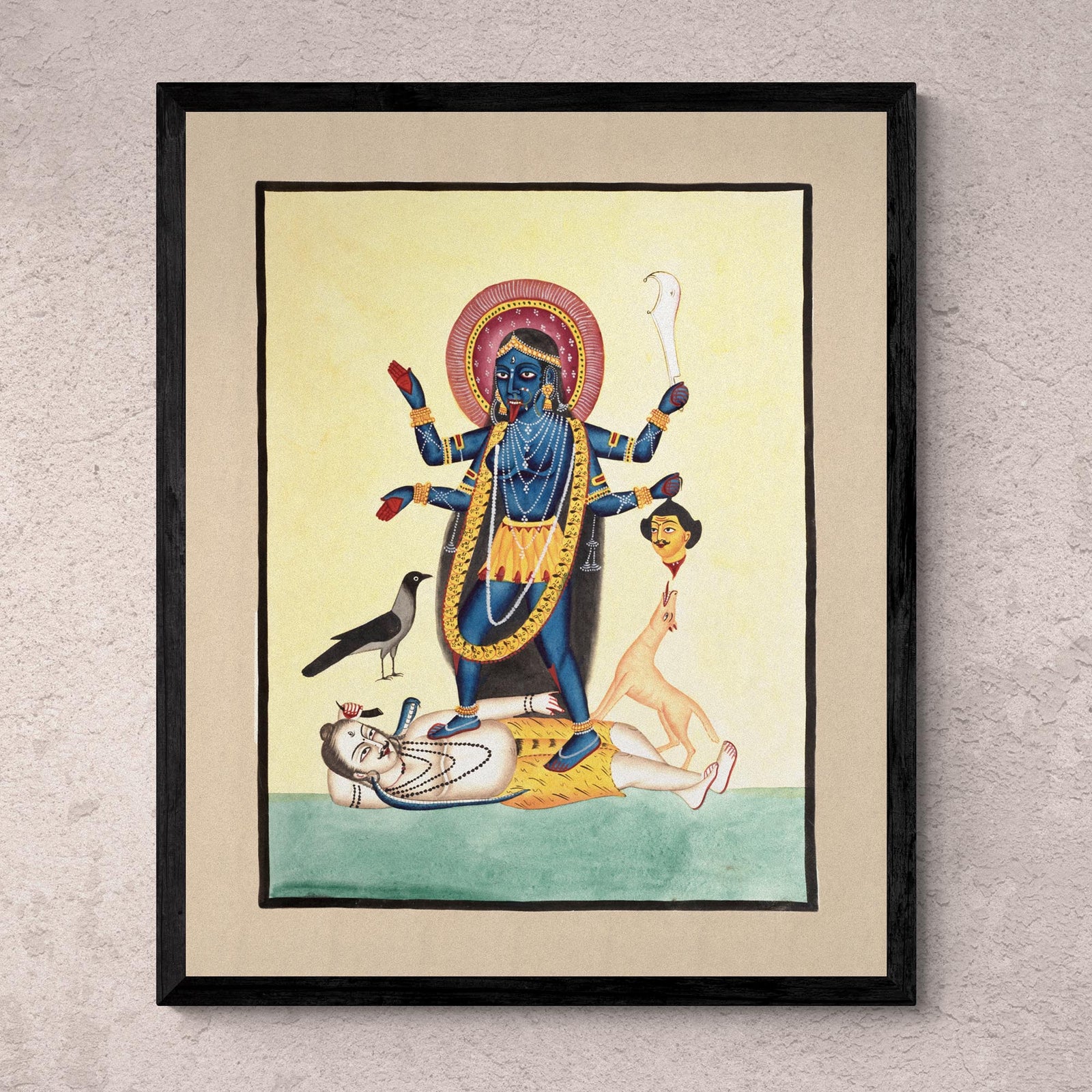 Kali Ma Goddess Wall Art, 1800s. India, Calcutta, Kalighat painting, Hindu Mythology | 19th-Century Fine Art Print