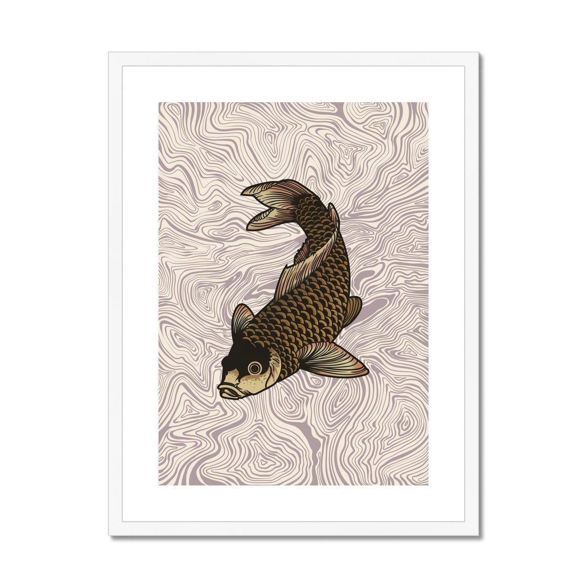 Katsushika Hokusa: Koi Swimming Ukiyo-e Japanese Classic Woodblock Carp Poster Framed Art Print