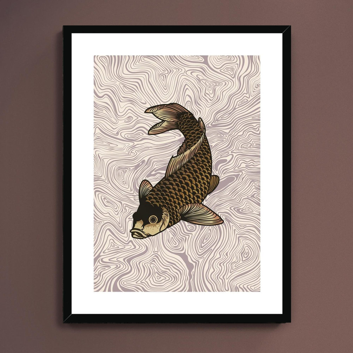 Katsushika Hokusa: Koi Swimming Ukiyo-e Japanese Classic Woodblock Carp Poster Framed Art Print