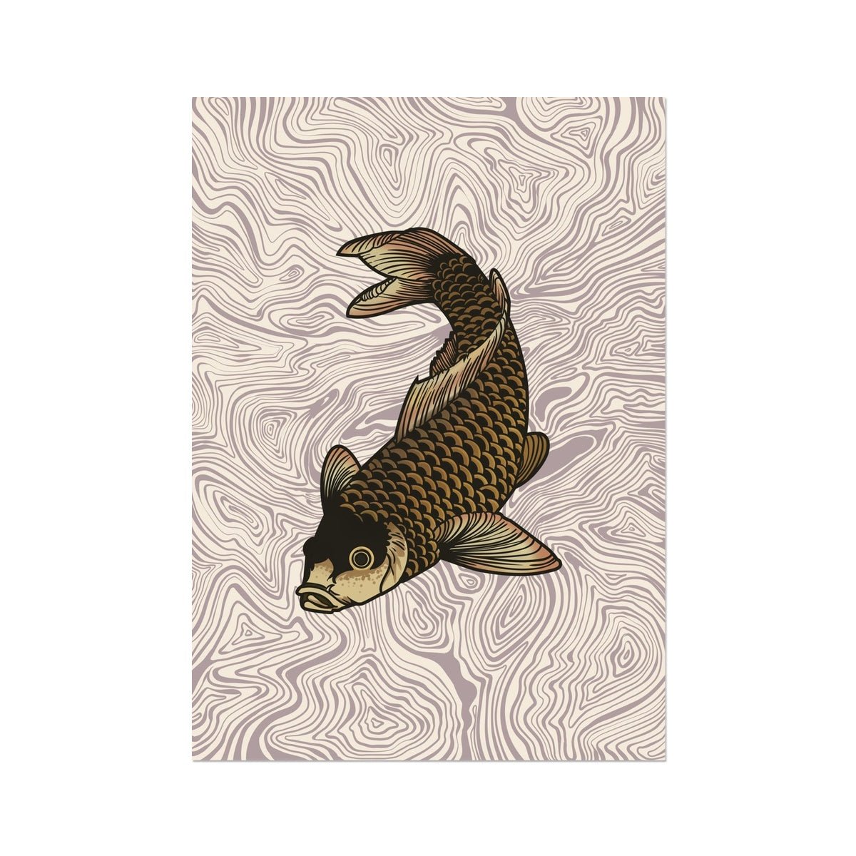 Katsushika Hokusa (Mount Fuji, Great Wave): Koi Swimming Ukiyo-e Japanese Classic Zen Woodblock Carp Print Fine Art Print