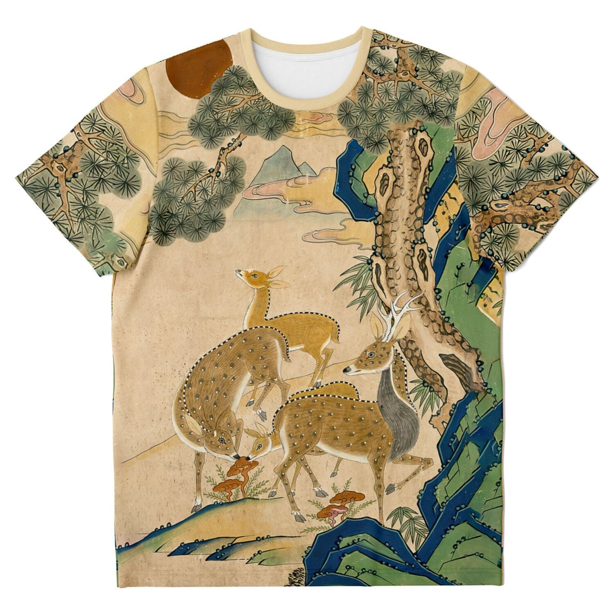 Korean Deer Folk Art | Traditional Korean Painting | Nature, Forest, Primitive Naive Asian Art Graphic Art TShirt