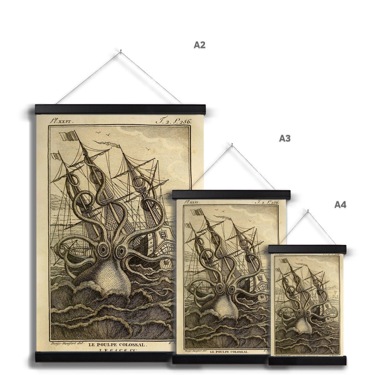 Kraken Attacking Schooner | Loki's Sea Monster | Norse Mytholoy | Gift for Him | Fine Art Print with Hanger - Sacred Surreal