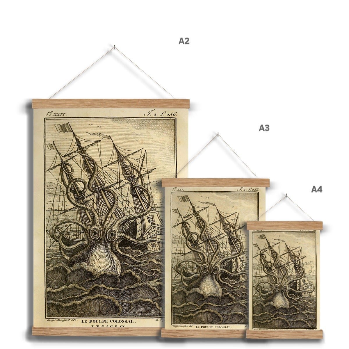 Kraken Attacking Schooner | Loki's Sea Monster | Norse Mytholoy | Gift for Him | Fine Art Print with Hanger - Sacred Surreal