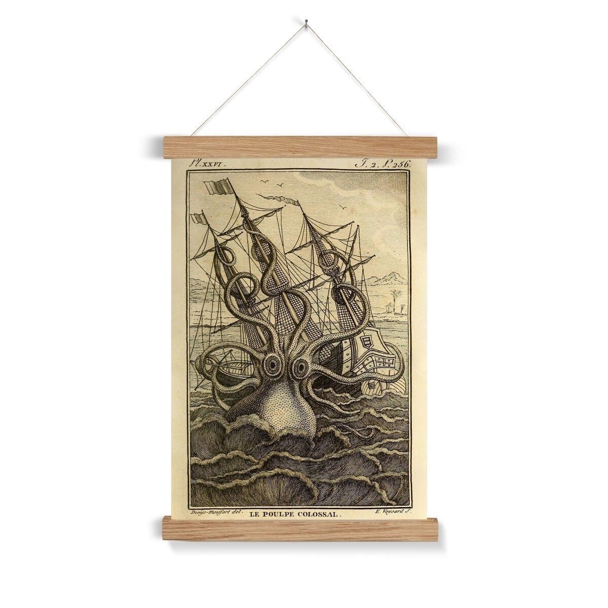 Kraken Attacking Schooner | Loki&#39;s Sea Monster | Norse Mytholoy | Gift for Him | Fine Art Print with Hanger - Sacred Surreal