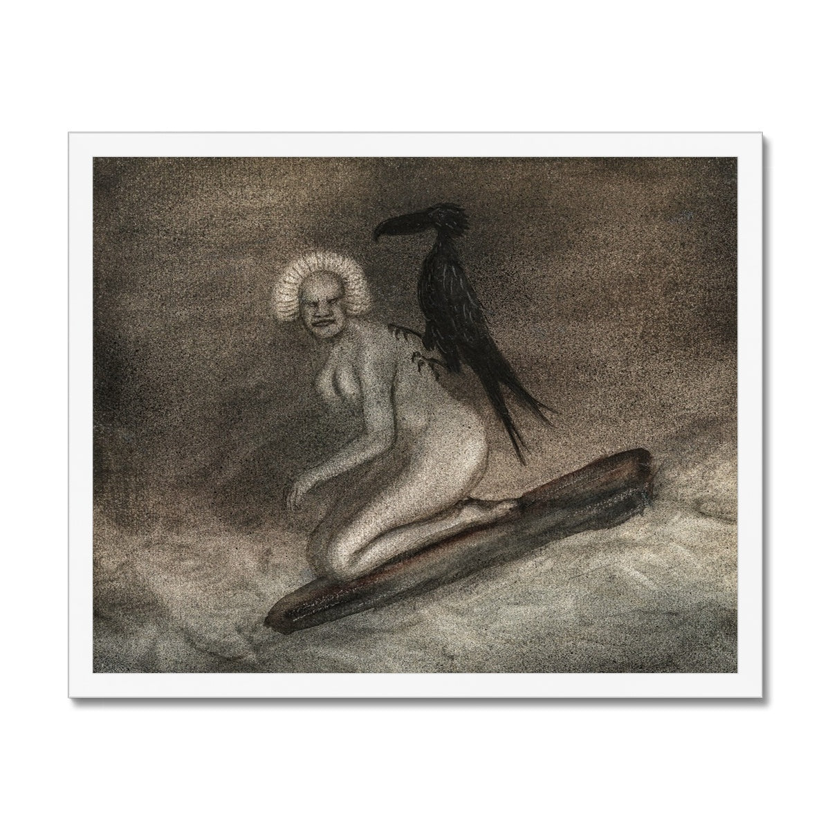 Kubin Witch and Crow, Raven | Satanic Demonic Luciferian Occult Witchy Art | Gothic Pagan Black Magic Framed Art Print - Sacred Surreal