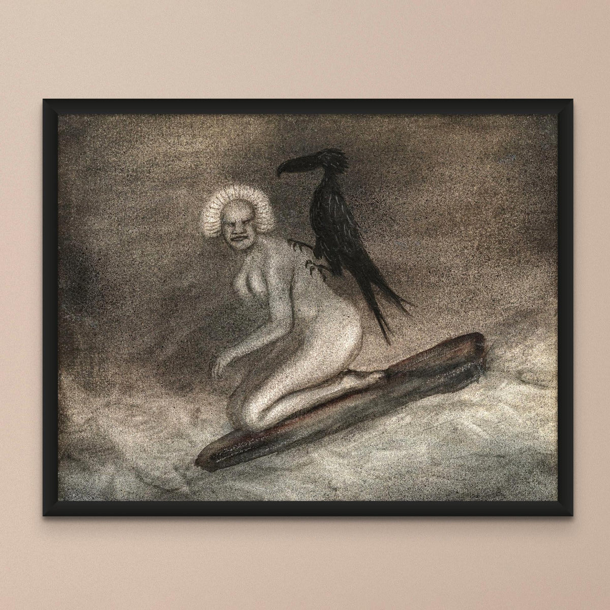 Kubin Witch and Crow, Raven | Satanic Demonic Luciferian Occult Witchy Art | Gothic Pagan Black Magic Framed Art Print - Sacred Surreal