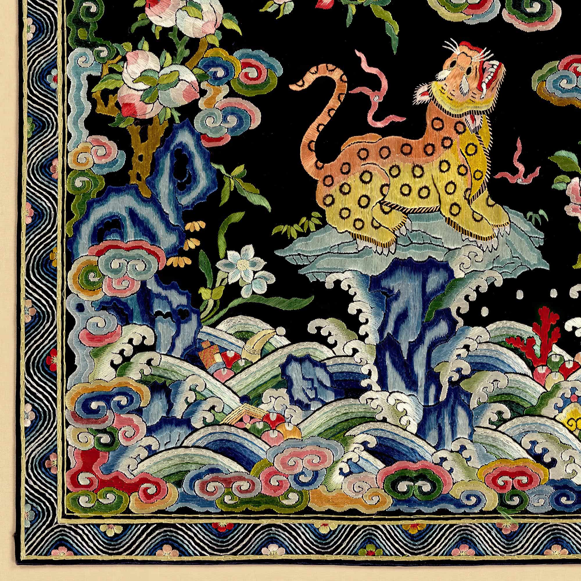 Leopard Silk Embroidery Design | Qing Dynasty Mandarin Square | Lion, Tiger, Jaguar Vintage Fine Art Print - Sacred Surreal