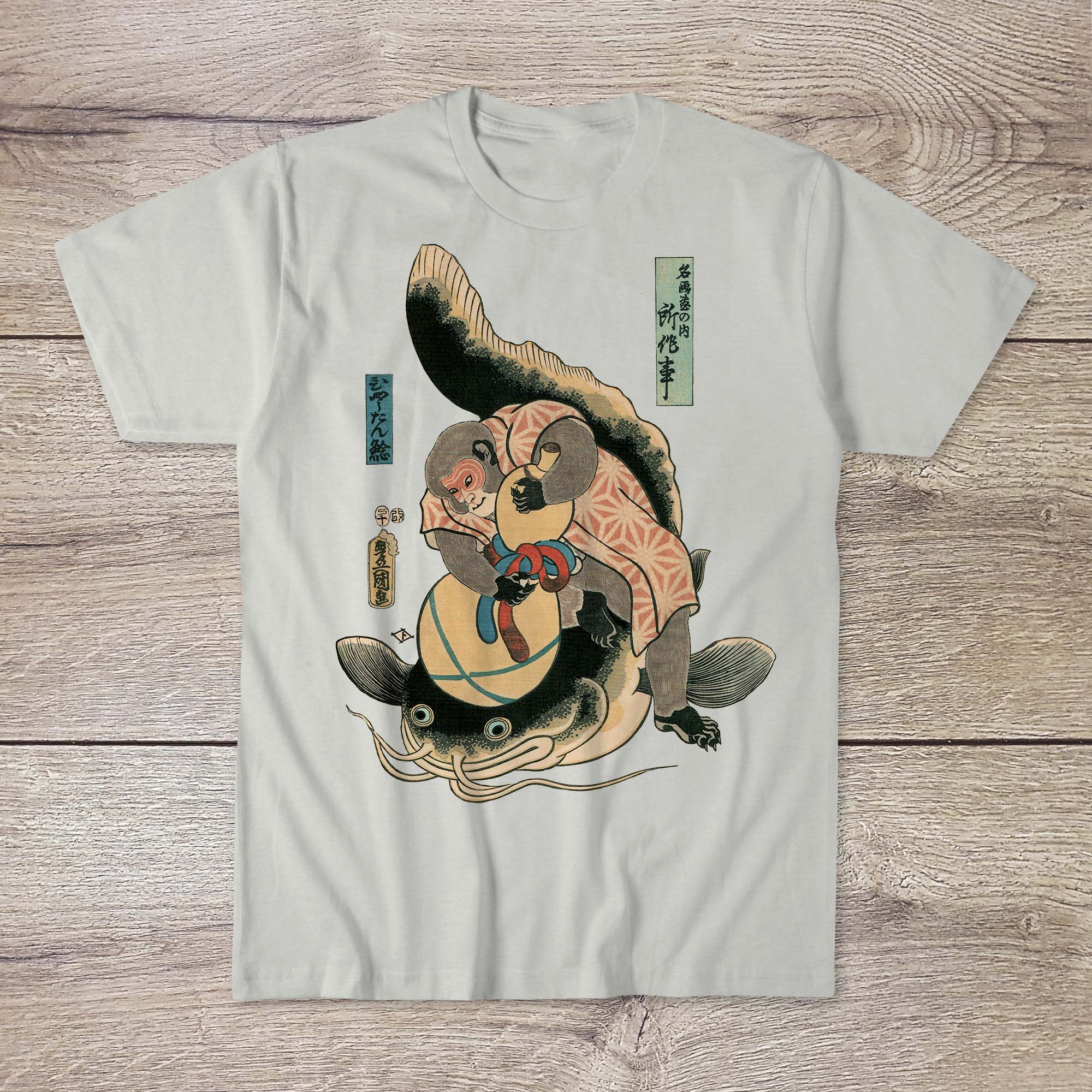 Namazu T-Shirt: Catching a Catfish with a Gourd | Japanese Earthquake Whale | Ukiyo-e Edo Period T-Shirt