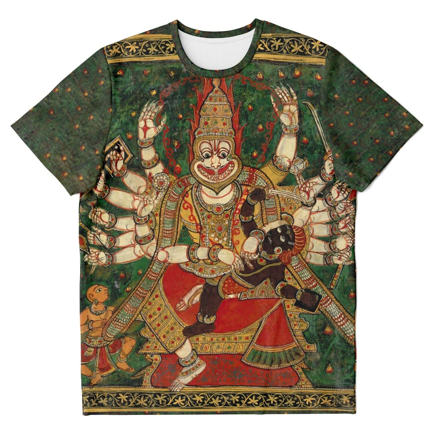 Lord Nrsimhadeva Narasimha Half-Lion Half Man Deity, Vishnu Incarnation Fights Demon King Hiranyakashipu | Hindu Mythology All-Over-Print Tshirt