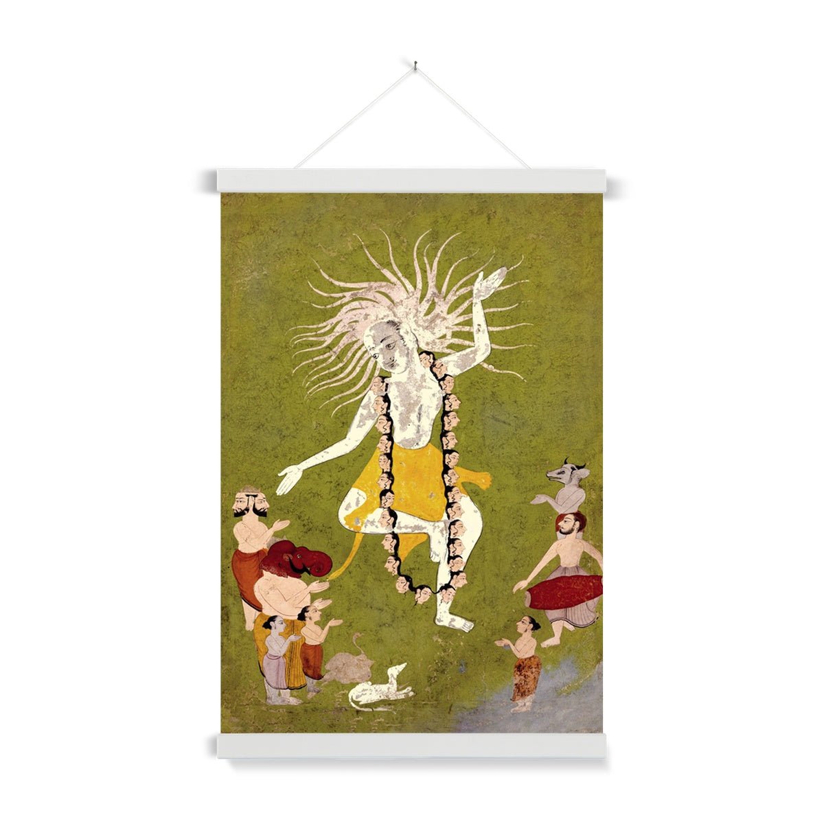 Lord Shiva in His Ferocious Aspect as Mahakala Dancing | Fine Art Print with Thangka-Style Hanger