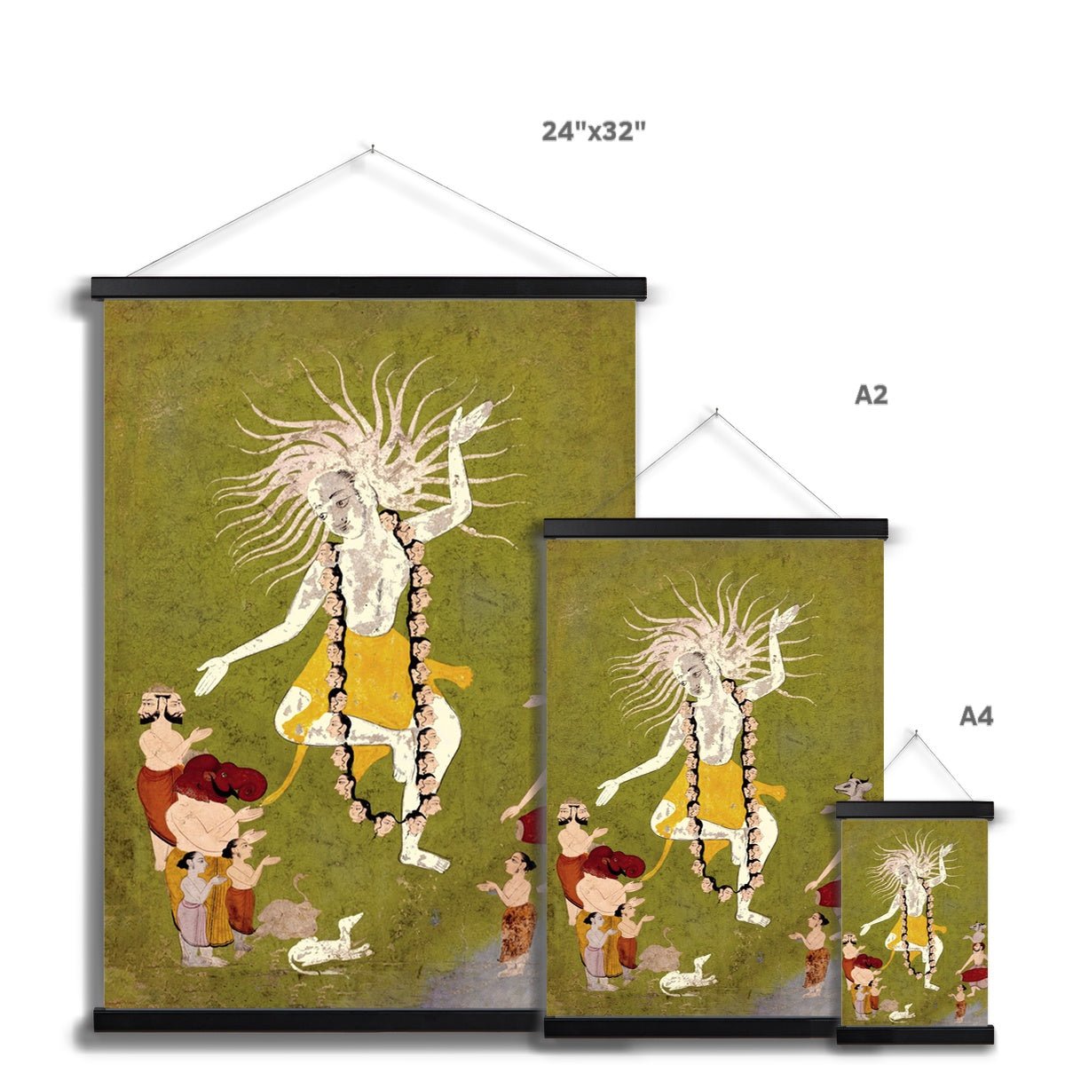 Lord Shiva in His Ferocious Aspect as Mahakala Dancing | Fine Art Print with Thangka-Style Hanger