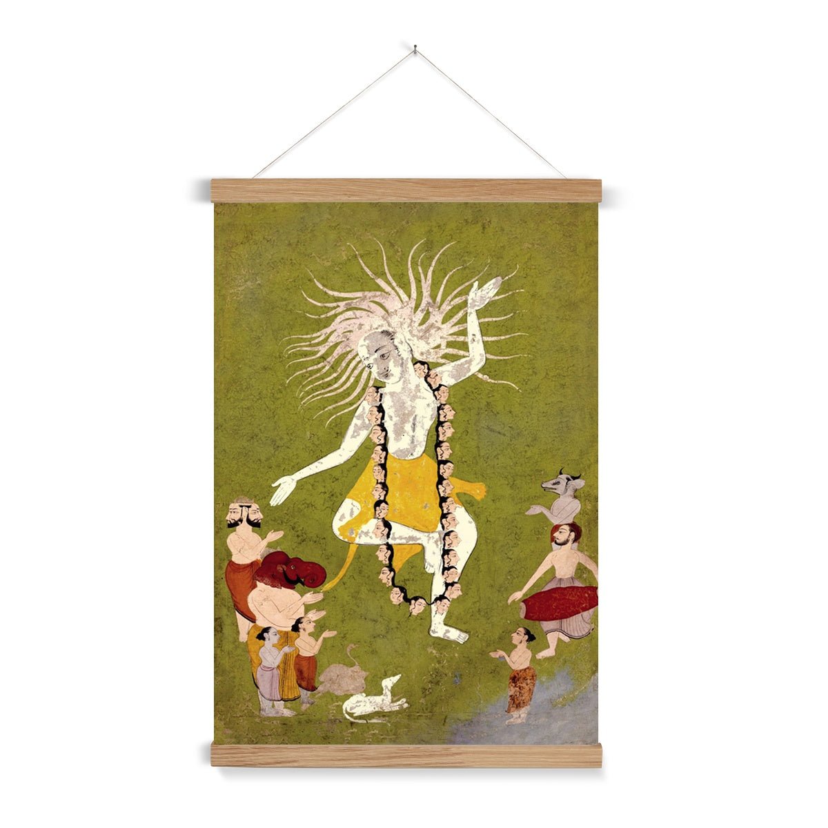 Lord Shiva in His Ferocious Aspect as Mahakala Dancing | Fine Art Print with Thangka-Style Hanger