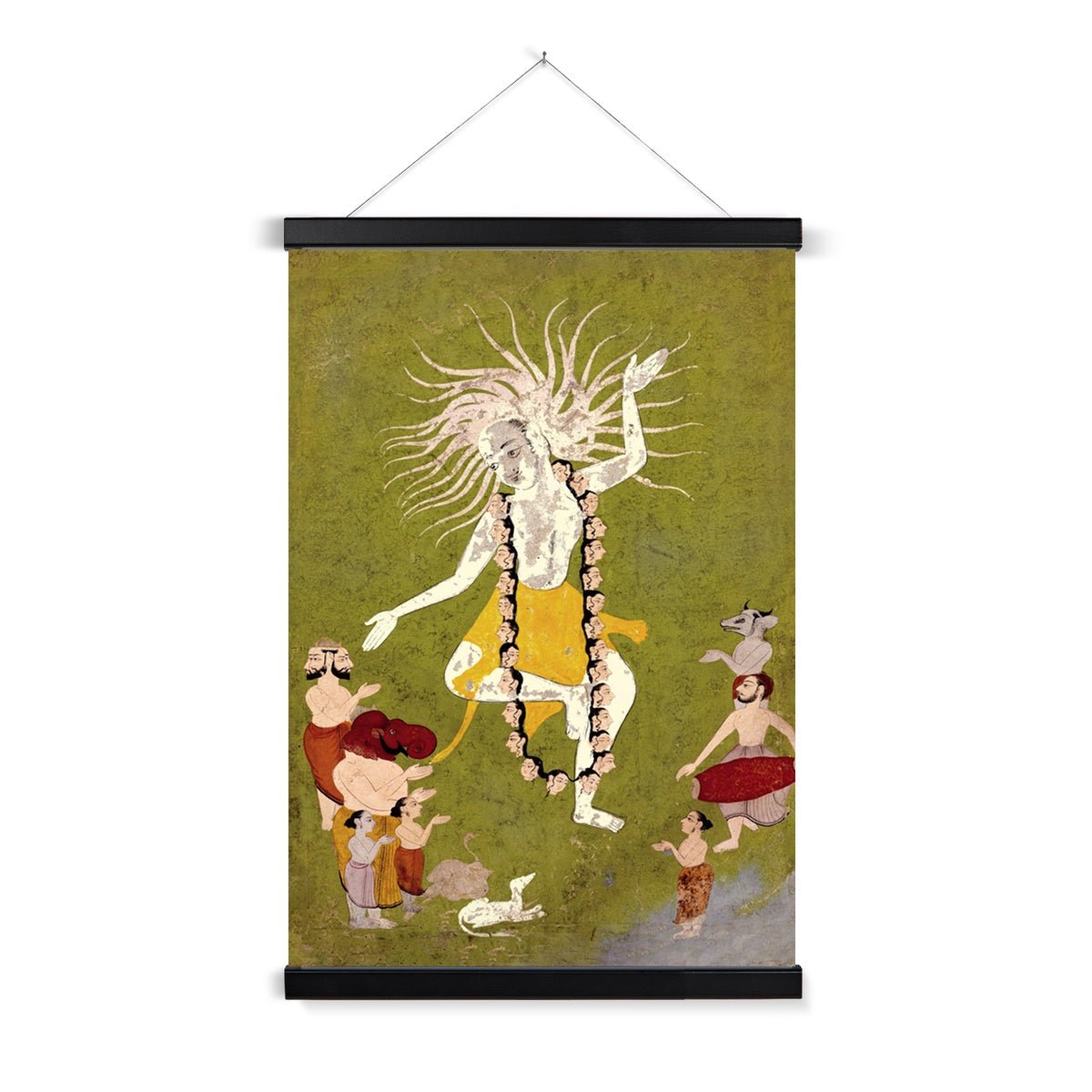 Lord Shiva in His Ferocious Aspect as Mahakala Dancing | Fine Art Print with Thangka-Style Hanger