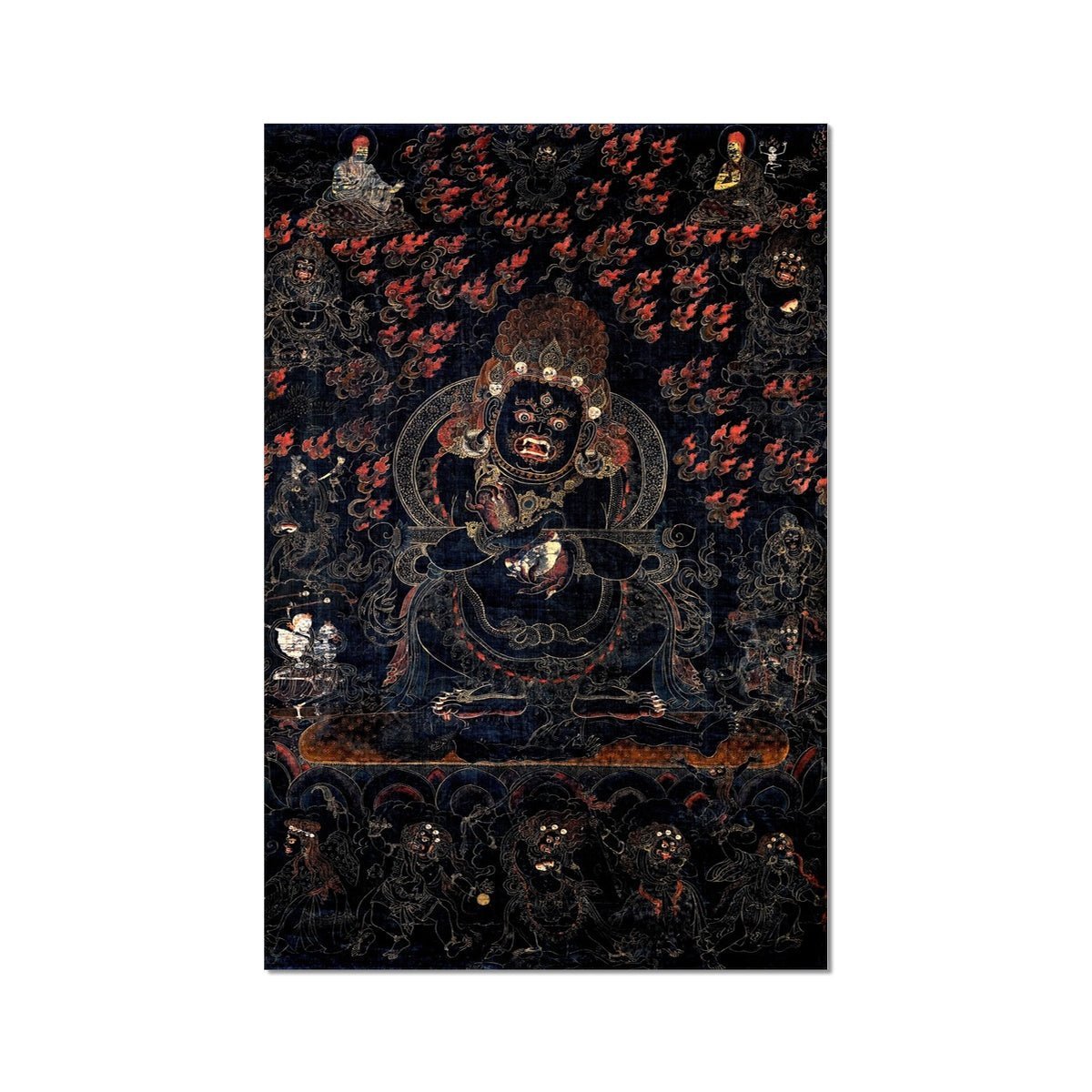 Mahakala as Panjarantha | Dharma Protector, Black Tibetan Antique Thangka, Enlightened Buddha Fine Art Print