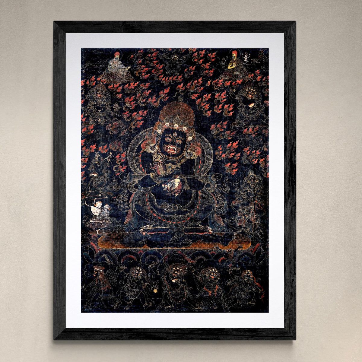 Mahakala as Panjarantha | Dharma Protector, Black Tibetan Antique Thangka, Enlightened Buddha Fine Art Print