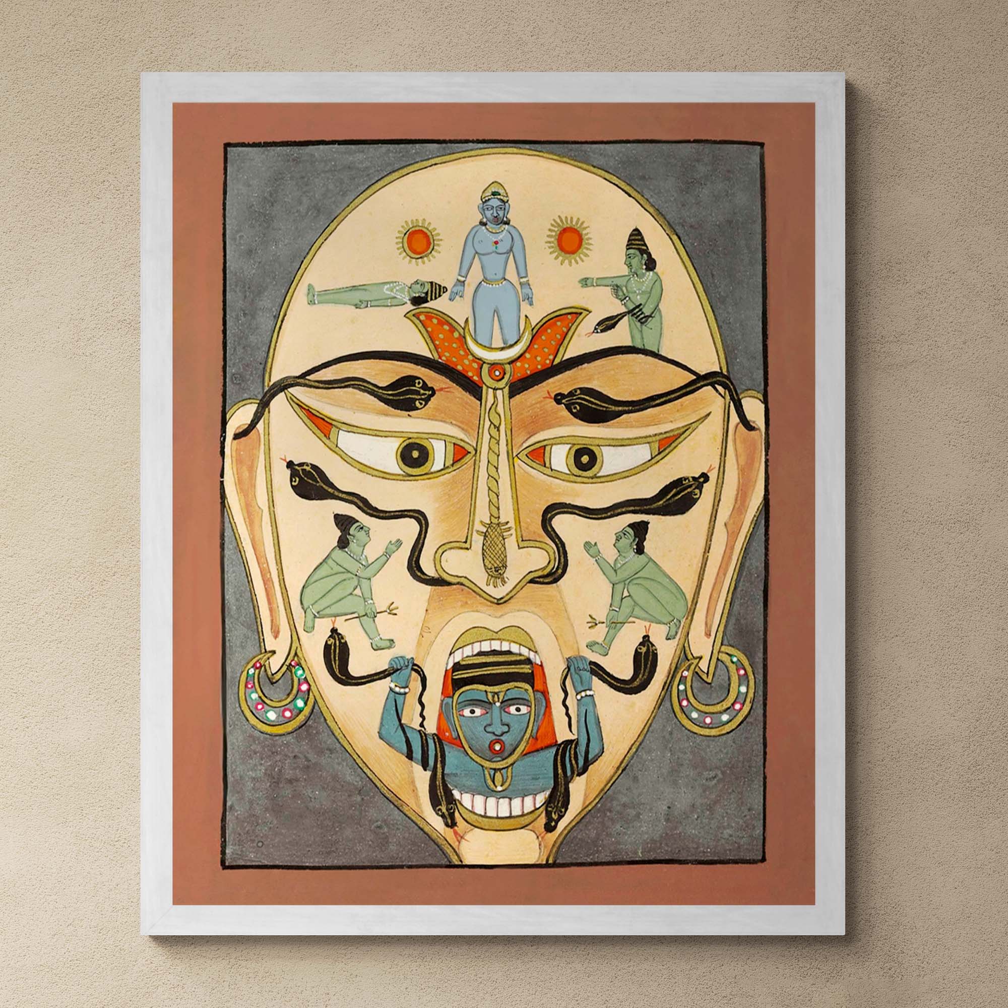 Framed Tribal Print | 19th Century Hindu Indian Spiritual Art | Tantric Yoga Kali Mythology w Art Cobra Symbolism | Kundalini Framed Art Print (Copy)