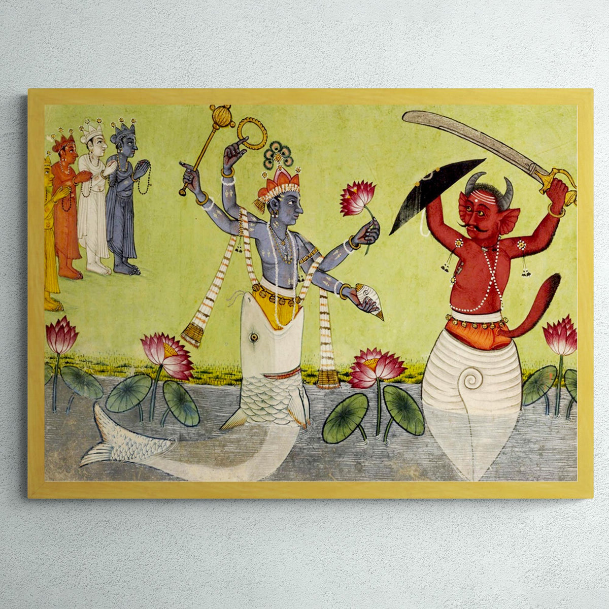 Matsya, First Incarnation of Vishnu, Indian Mythology, Sacred Hindu Meditation Art Antique Framed Print