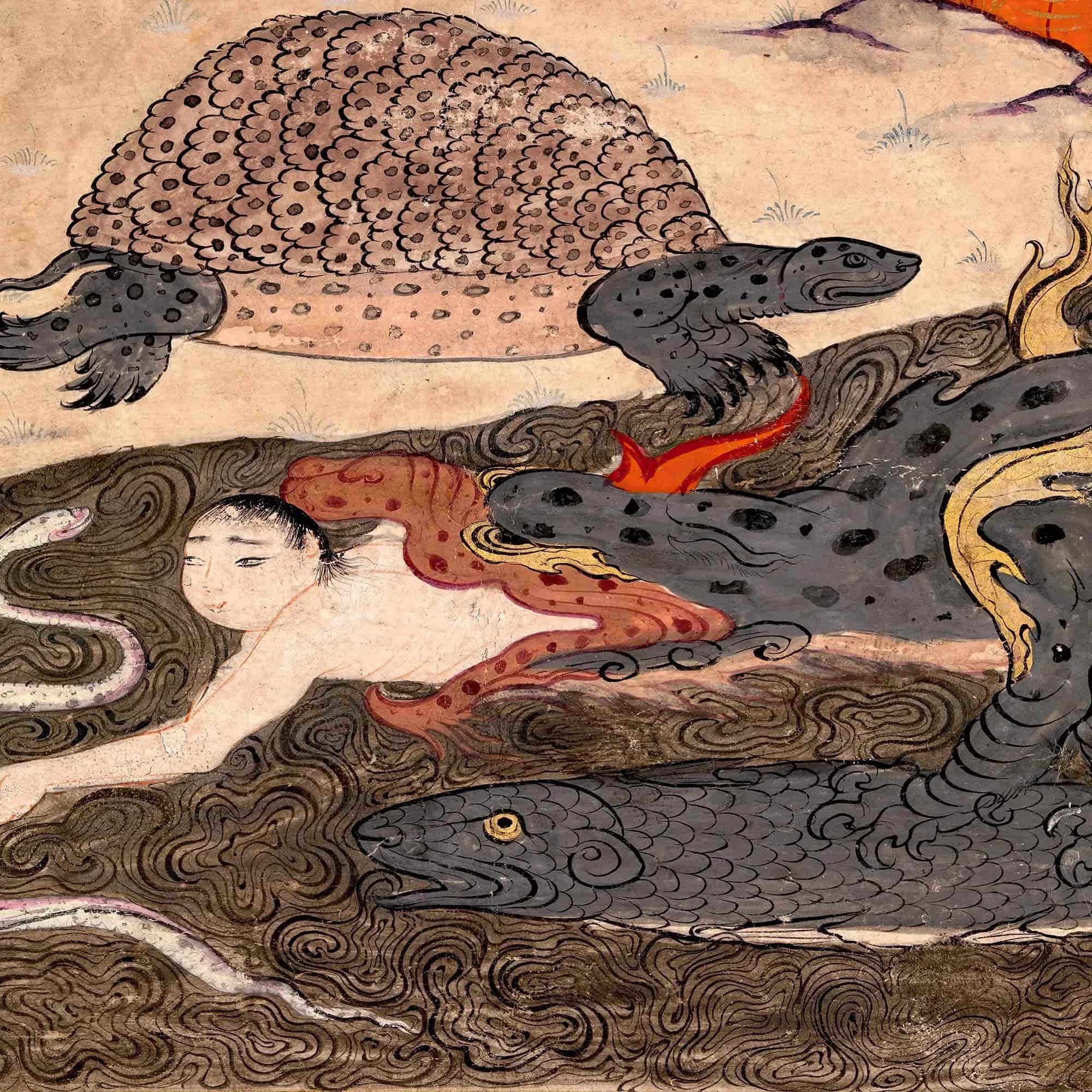 Medieval Wonders of Creation | Fantasy Islamic Persian Mythology: Tortoise, Dragon, Snake, Serpent Fine Art Print